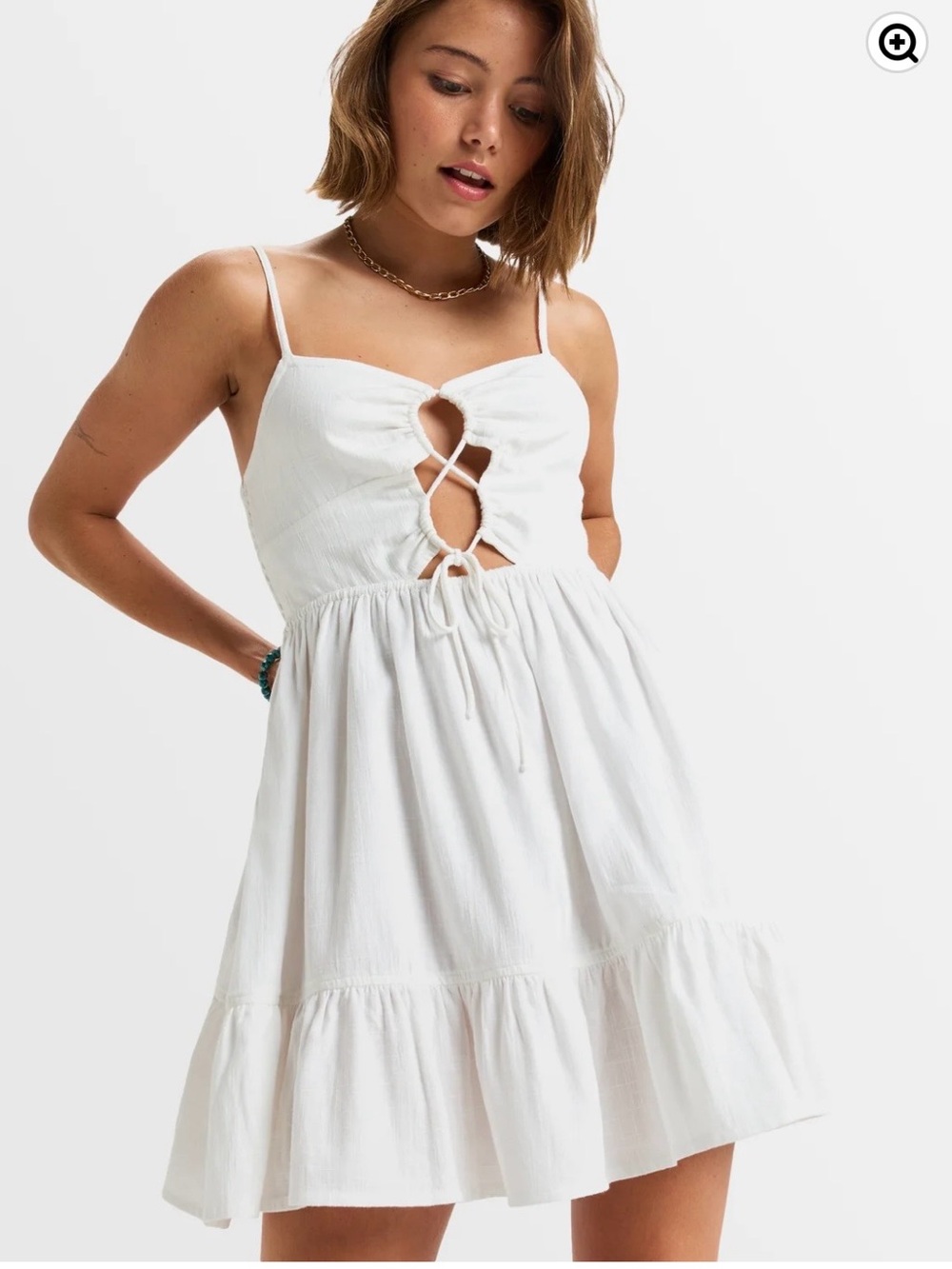 Roxy jasmine breeze cutout White Spaghetti-Strap Cutout Mini Dress XS
